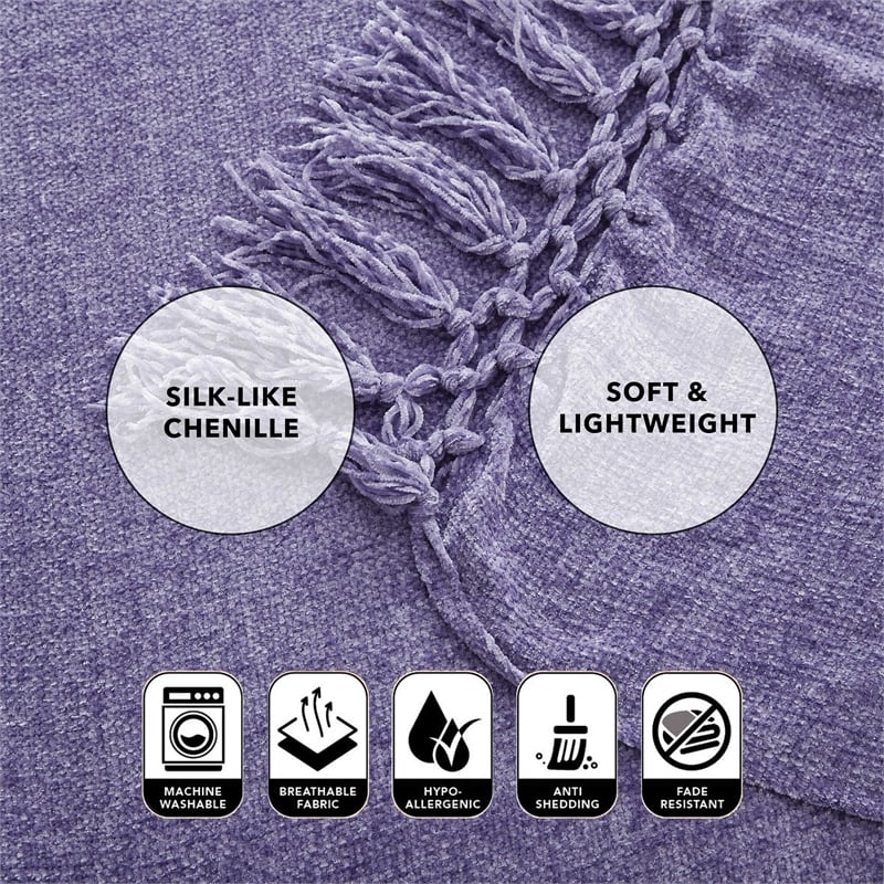 Derick Purple Polyester 50x60 Inches Chenille Tassel Knit Throw Blanket