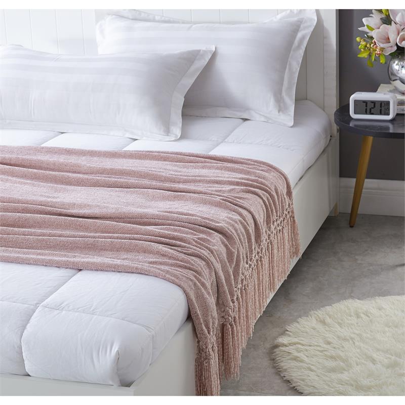 Derick Blush Polyester 50x60 Inches Chenille Tassel Knit Throw Blanket