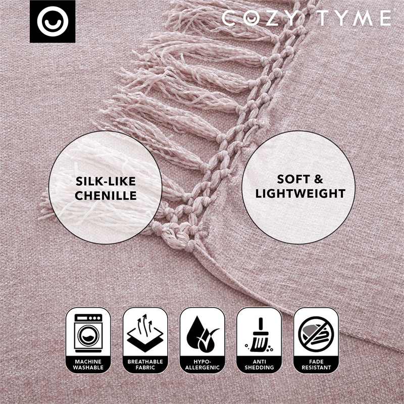 Derick Blush Polyester 50x60 Inches Chenille Tassel Knit Throw Blanket