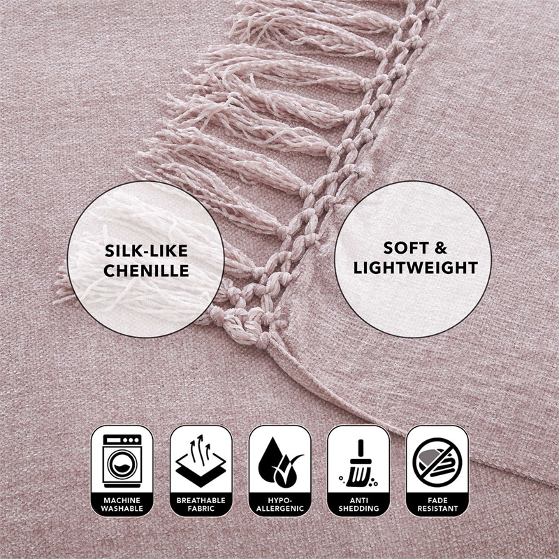 Derick Blush Polyester 50x60 Inches Chenille Tassel Knit Throw Blanket