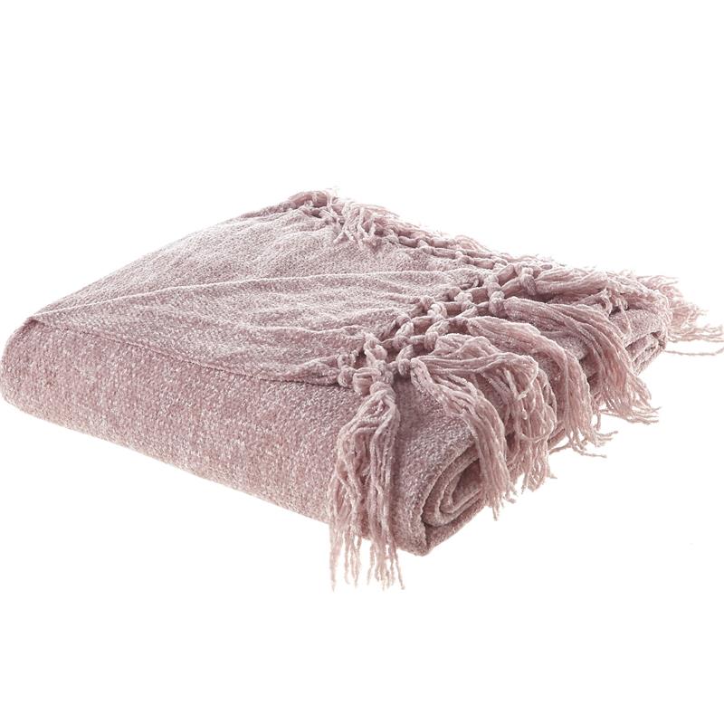 Derick Blush Polyester 50x60 Inches Chenille Tassel Knit Throw Blanket