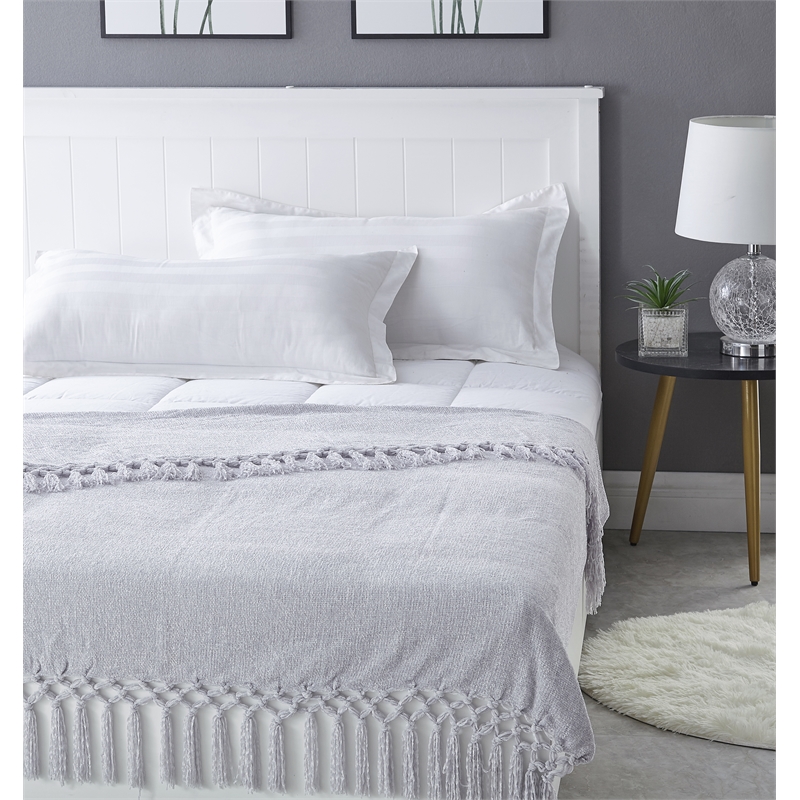 Derick  Grey Polyester 50x60 Inches Chenille Tassel Knit Throw Blanket