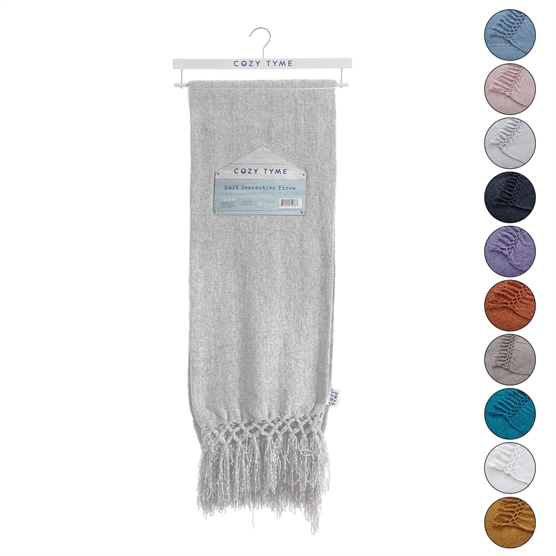 Derick  Grey Polyester 50x60 Inches Chenille Tassel Knit Throw Blanket