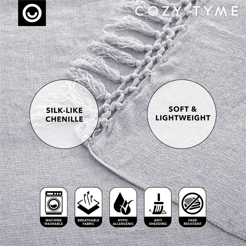 Derick  Grey Polyester 50x60 Inches Chenille Tassel Knit Throw Blanket