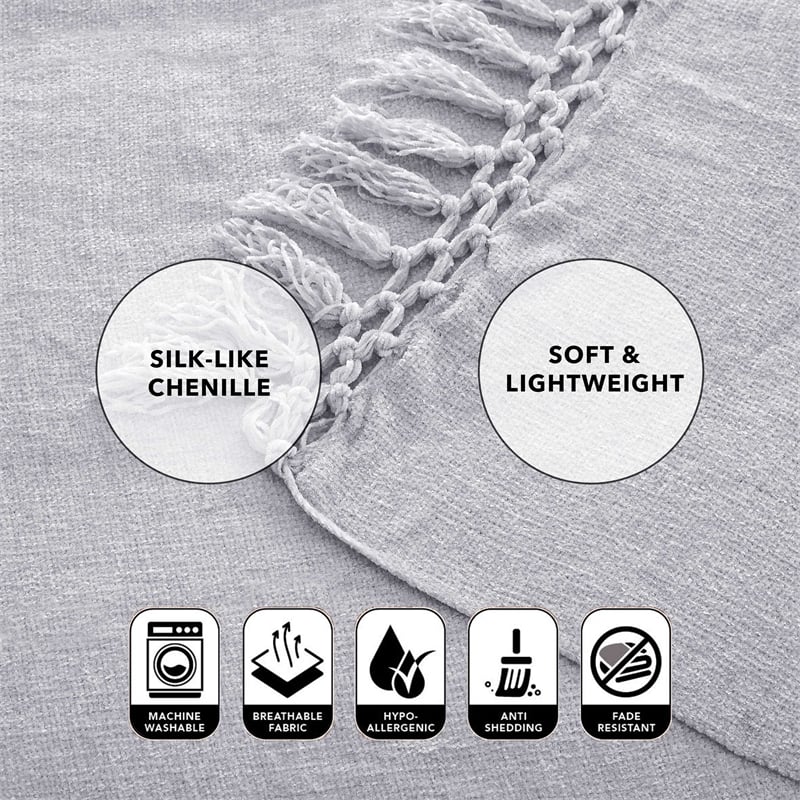 Derick  Grey Polyester 50x60 Inches Chenille Tassel Knit Throw Blanket