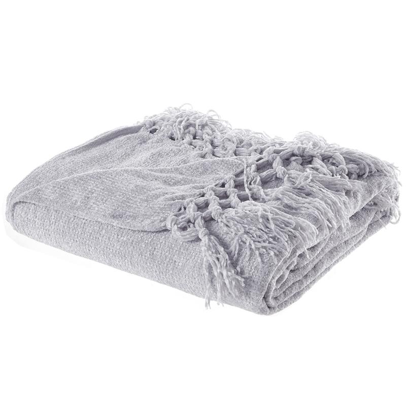 Derick  Grey Polyester 50x60 Inches Chenille Tassel Knit Throw Blanket