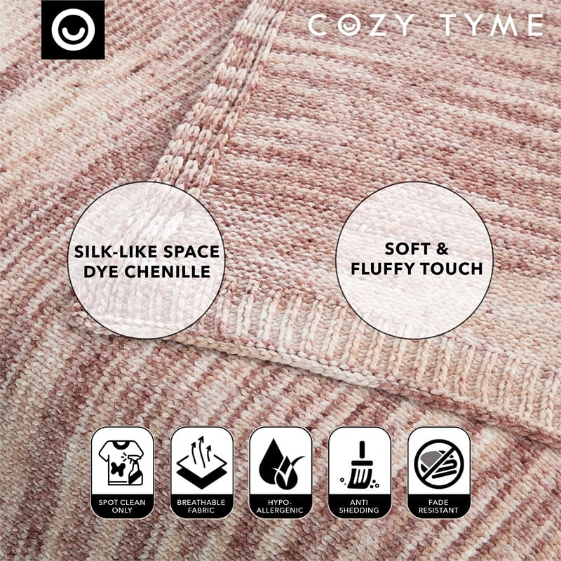 Mayra Blush Polyester 50x60 Inches Space Dye Chenille Cozy and Lightweight Throw