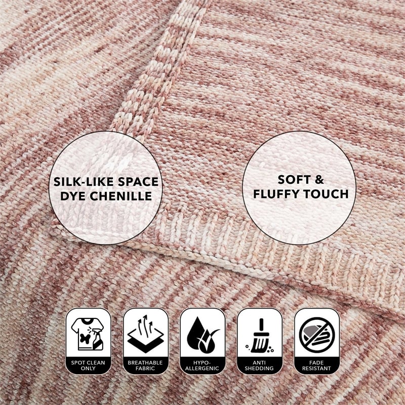 Mayra Blush Polyester 50x60 Inches Space Dye Chenille Cozy and Lightweight Throw
