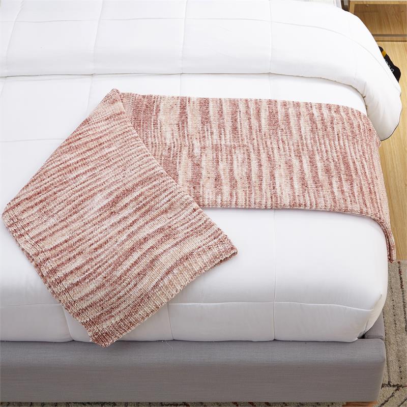 Mayra Blush Polyester 50x60 Inches Space Dye Chenille Cozy and Lightweight Throw
