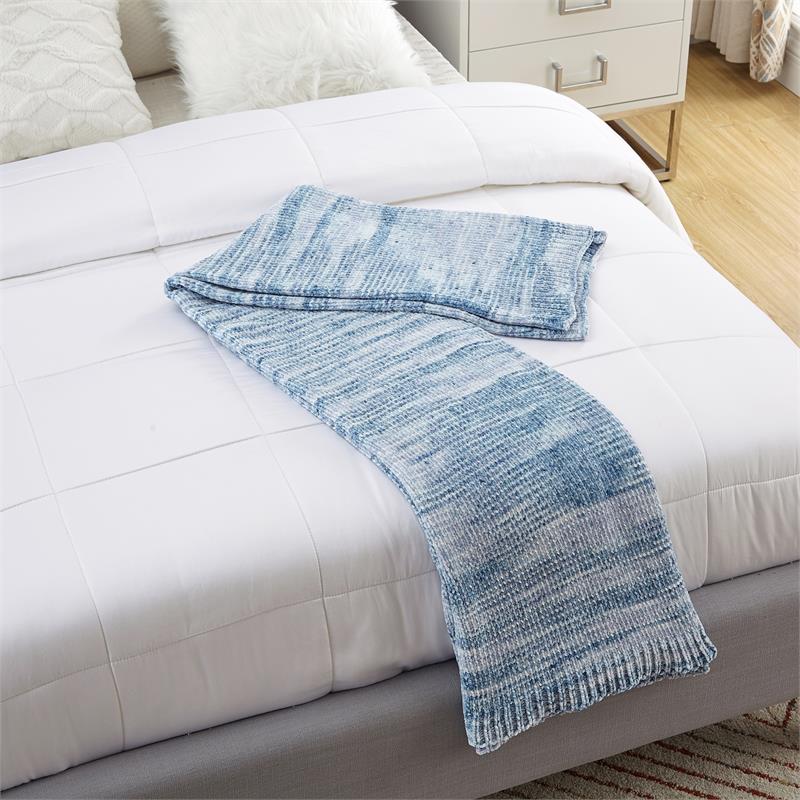 Mayra Navy Polyester 50x60 Inches Space Dye Chenille Cozy and Lightweight Throw