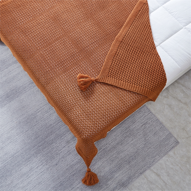 Margo Rust Acrylic 50x60 Inches Wool-like 4 Corner Tassel Knit Throw Blanket