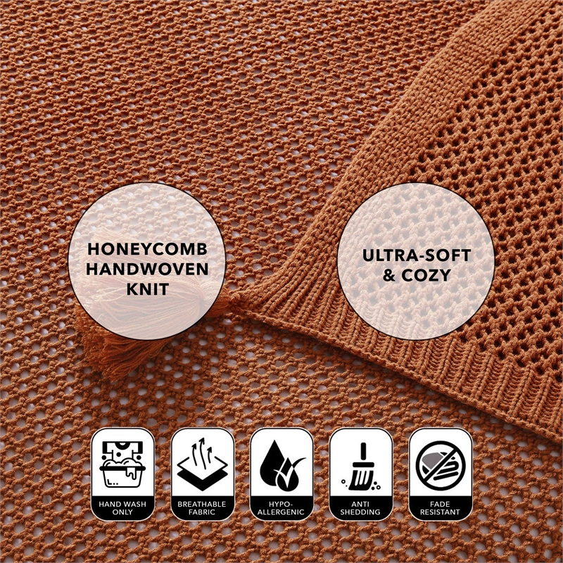 Margo Rust Acrylic 50x60 Inches Wool-like 4 Corner Tassel Knit Throw Blanket