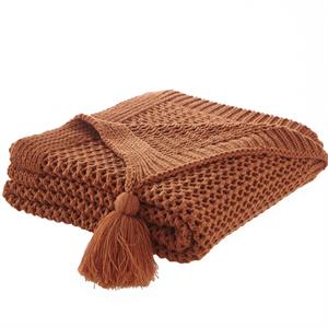 Margo Rust Acrylic 50x60 Inches Wool-like 4 Corner Tassel Knit Throw Blanket