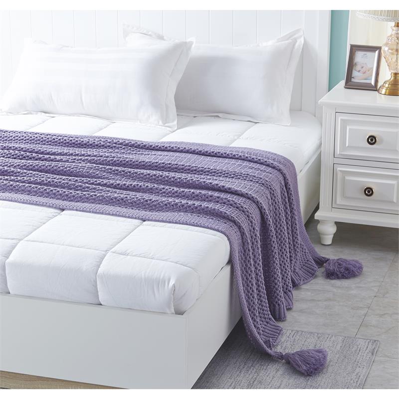 Margo Purple Acrylic 50x60 Inches Wool-like 4 Corner Tassel Knit Throw Blanket