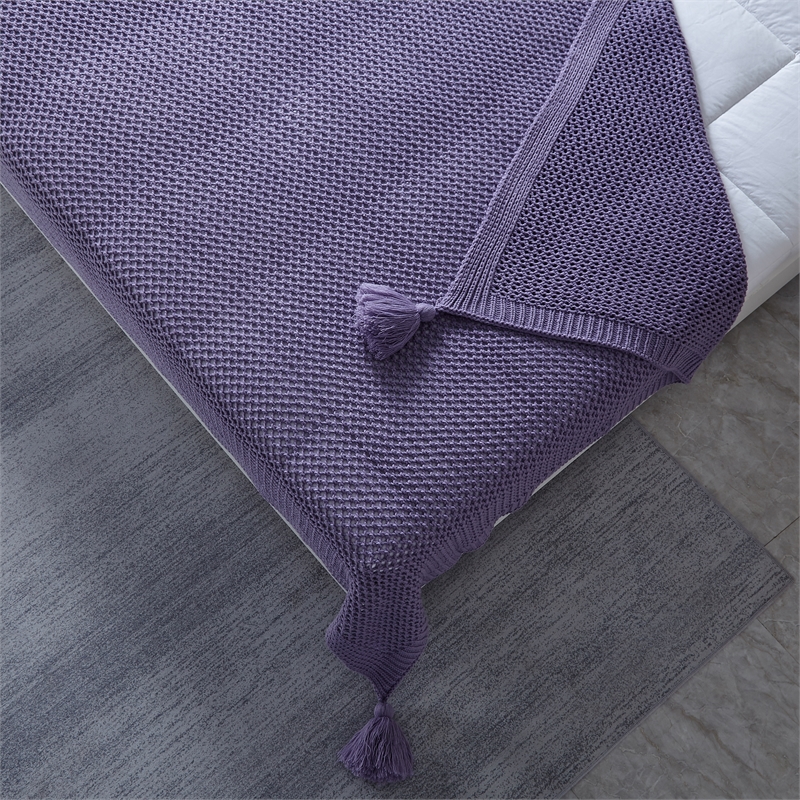Margo Purple Acrylic 50x60 Inches Wool-like 4 Corner Tassel Knit Throw Blanket