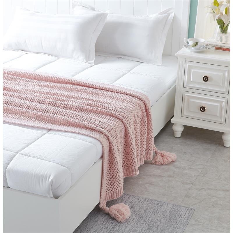Margo Blush Acrylic 50x60 Inches Wool-like 4 Corner Tassel Knit Throw Blanket