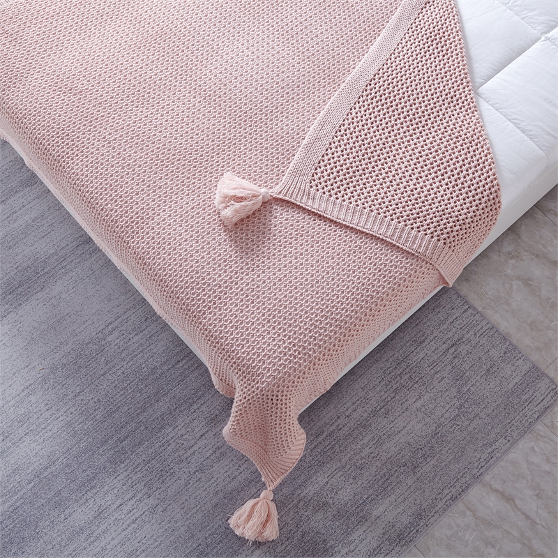 Margo Blush Acrylic 50x60 Inches Wool-like 4 Corner Tassel Knit Throw Blanket