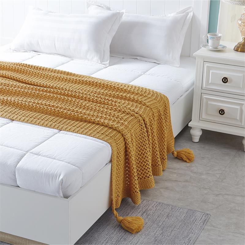 Margo Yellow Acrylic 50x60 Inches Wool-like 4 Corner Tassel Knit Throw Blanket