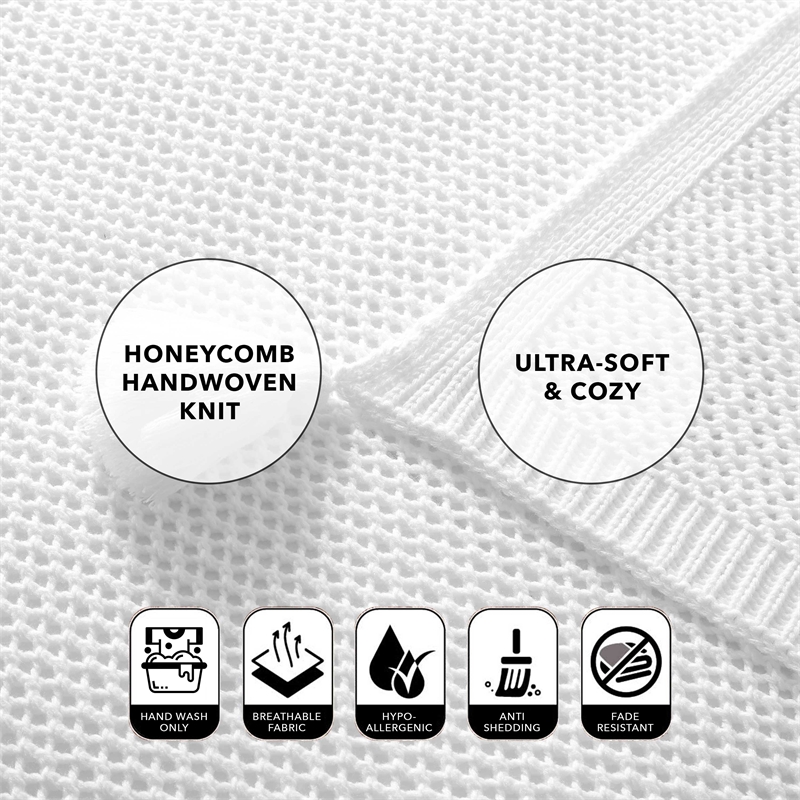Margo White Acrylic 50x60 Inches Wool-like 4 Corner Tassel Knit Throw Blanket