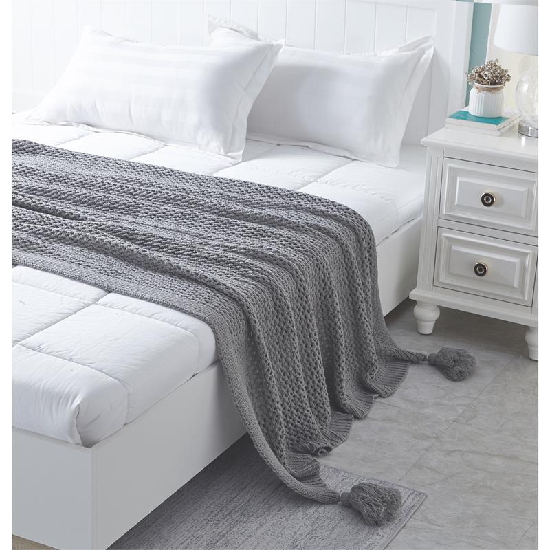 Margo Grey Acrylic 50x60 Inches Wool-like 4 Corner Tassel Knit Throw Blanket