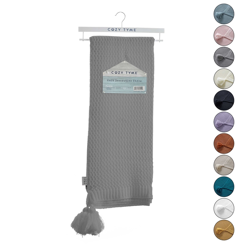 Margo Grey Acrylic 50x60 Inches Wool-like 4 Corner Tassel Knit Throw Blanket