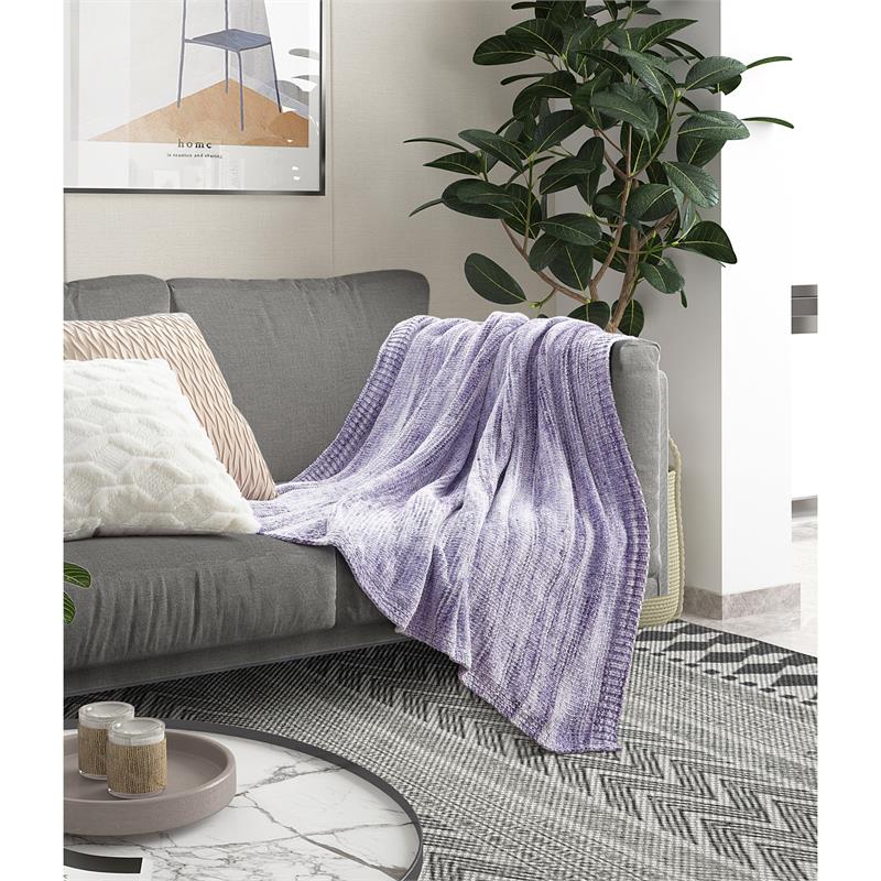 Mayra Purple Polyester 50x60 Space Dye Chenille Cozy and Lightweight Knit Throw