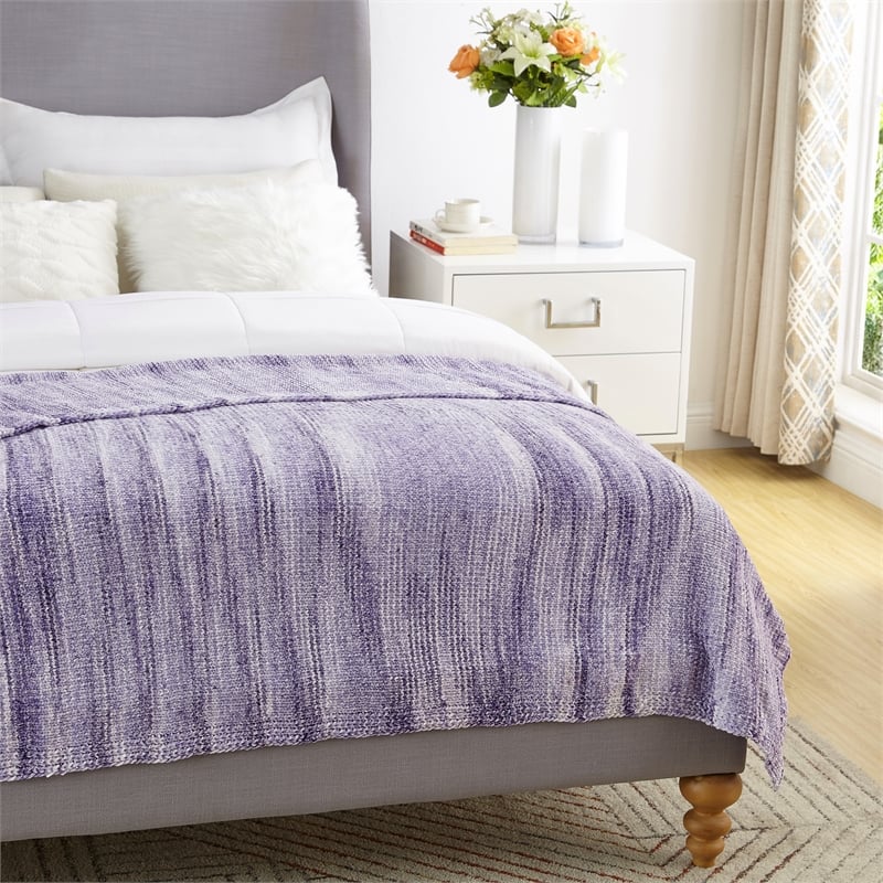 Mayra Purple Polyester 50x60 Space Dye Chenille Cozy and Lightweight Knit Throw