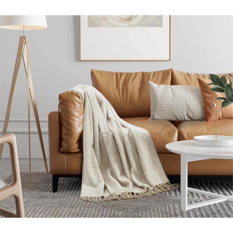 Krish Sand Acrylic 50x60 Inches Faux Mohair Tassels Knit Throw Blanket