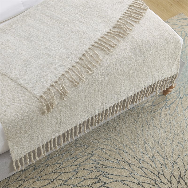 Krish Sand Acrylic 50x60 Inches Faux Mohair Tassels Knit Throw Blanket
