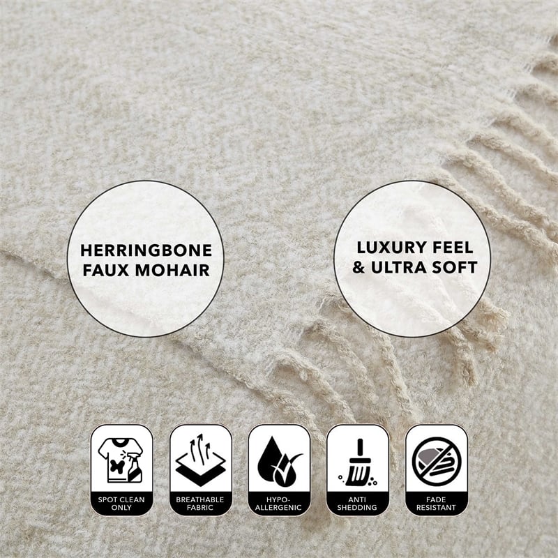Krish Sand Acrylic 50x60 Inches Faux Mohair Tassels Knit Throw Blanket