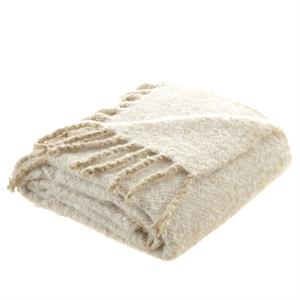 Krish Sand Acrylic 50x60 Inches Faux Mohair Tassels Knit Throw Blanket