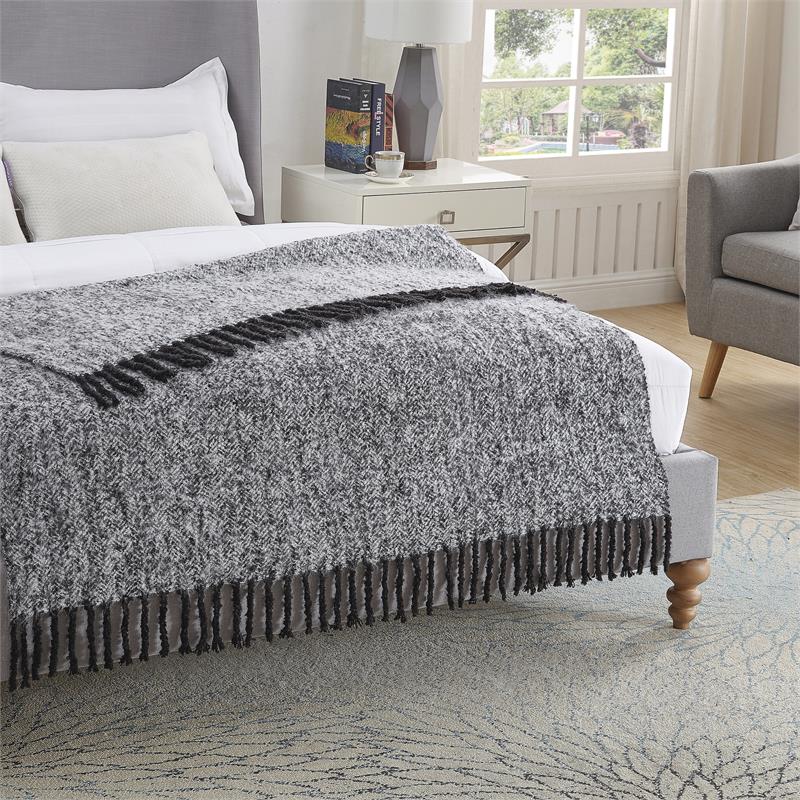 Krish Black Acrylic 50x60 Inches Faux Mohair Tassels Knit Throw Blanket