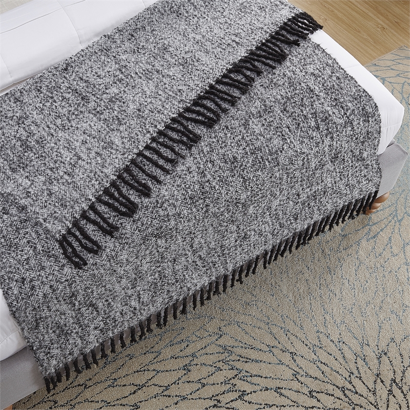 Krish Black Acrylic 50x60 Inches Faux Mohair Tassels Knit Throw Blanket