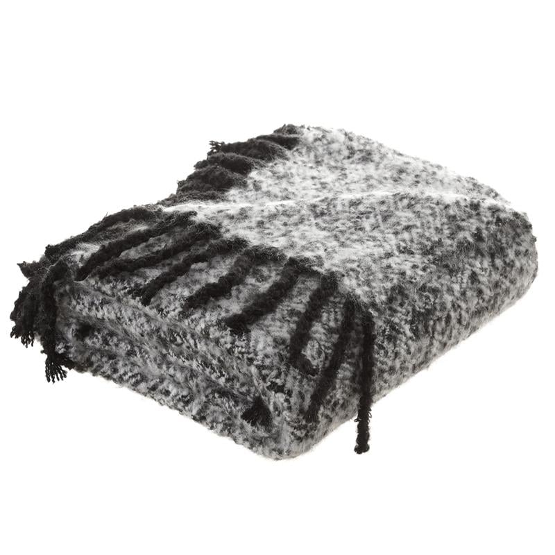 Krish Black Acrylic 50x60 Inches Faux Mohair Tassels Knit Throw Blanket