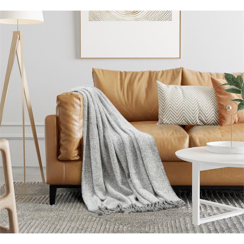Krish Light Grey Acrylic 50x60 Inches Faux Mohair Tassels Knit Throw Blanket