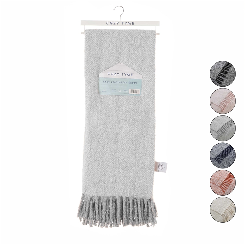 Krish Light Grey Acrylic 50x60 Inches Faux Mohair Tassels Knit Throw Blanket