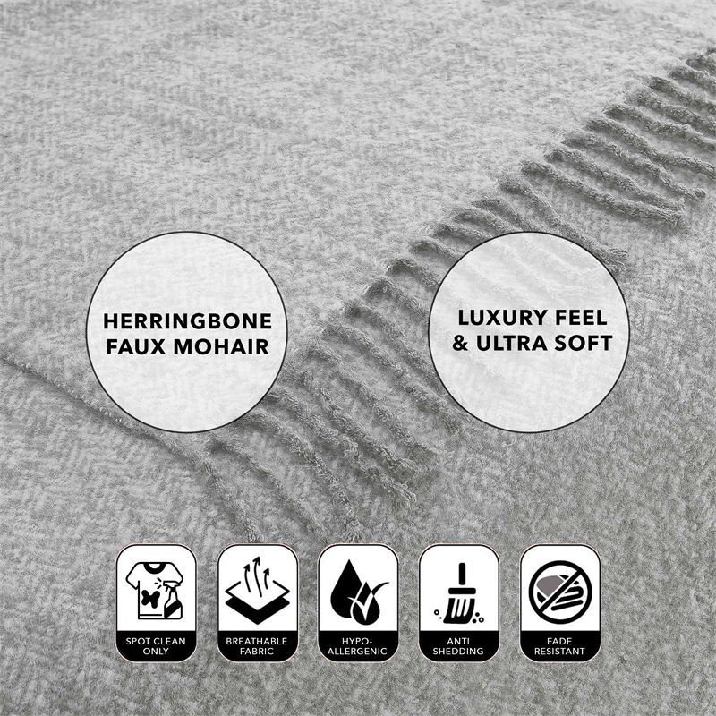 Krish Light Grey Acrylic 50x60 Inches Faux Mohair Tassels Knit Throw Blanket