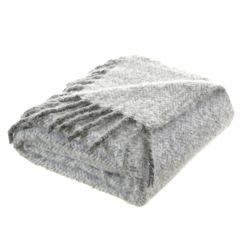 Krish Light Grey Acrylic 50x60 Inches Faux Mohair Tassels Knit Throw Blanket
