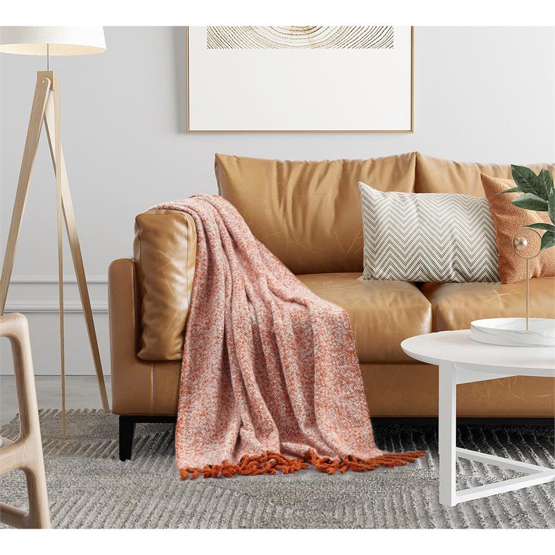 Krish Rust Acrylic 50x60 Inches Faux Mohair Tassels Knit Throw Blanket