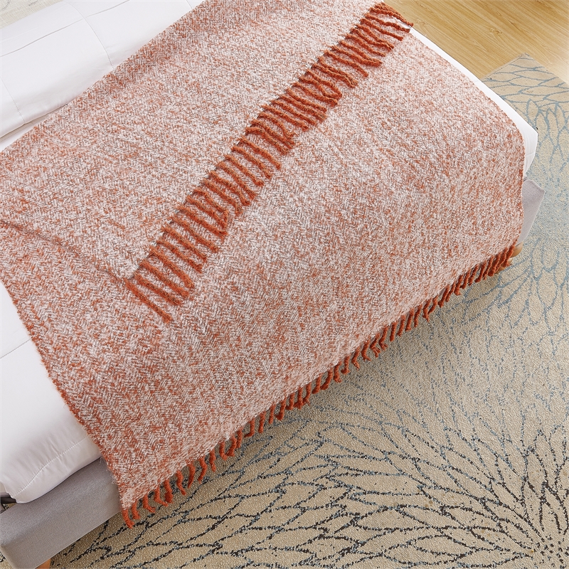 Krish Rust Acrylic 50x60 Inches Faux Mohair Tassels Knit Throw Blanket
