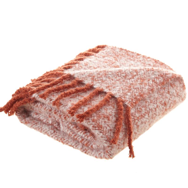 Krish Rust Acrylic 50x60 Inches Faux Mohair Tassels Knit Throw Blanket