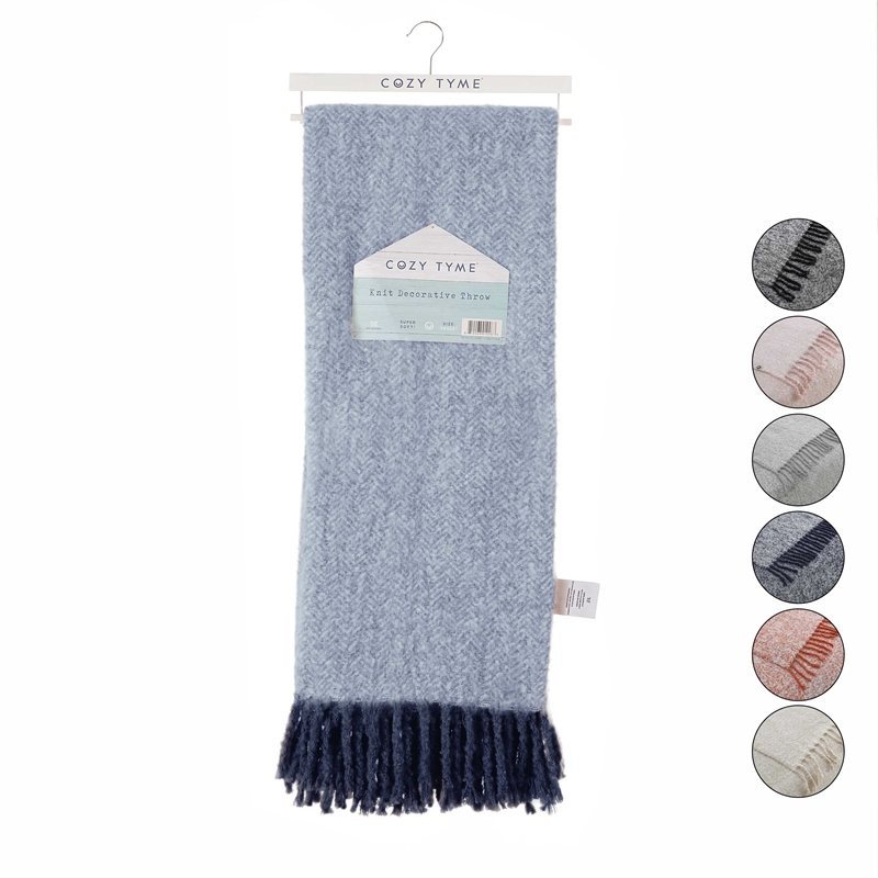 Krish Navy Acrylic 50x60 Inches Faux Mohair Tassels Knit Throw Blanket