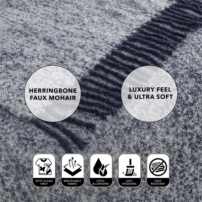 Krish Navy Acrylic 50x60 Inches Faux Mohair Tassels Knit Throw Blanket