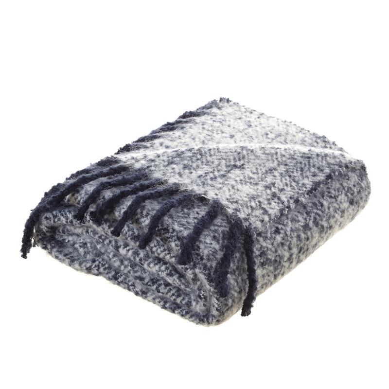 Krish Navy Acrylic 50x60 Inches Faux Mohair Tassels Knit Throw Blanket