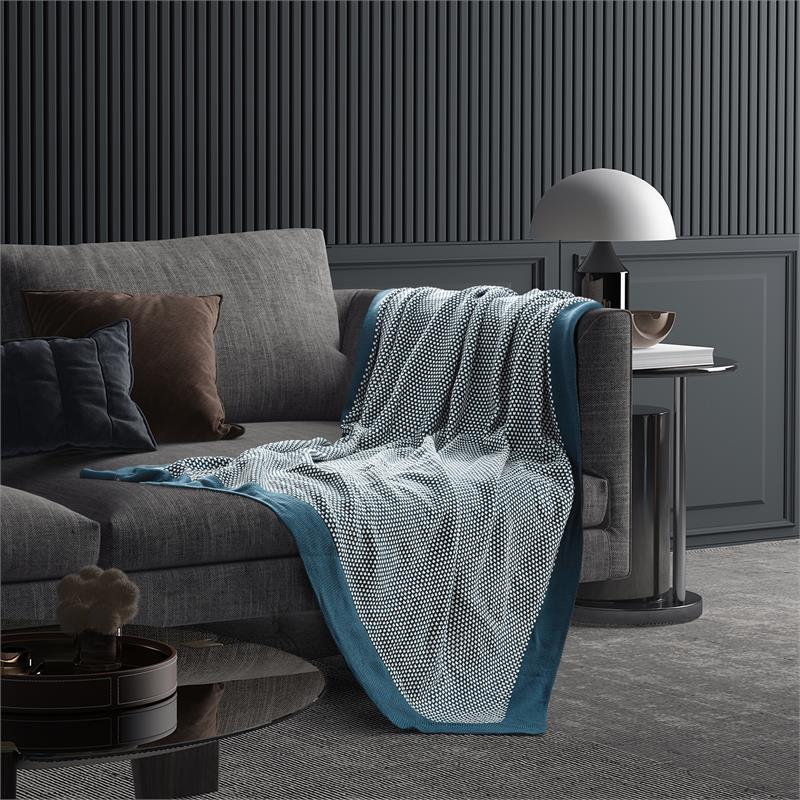Christiana Teal Acrylic 50x60 Inches Two Tone Soft Knit Throw Blanket