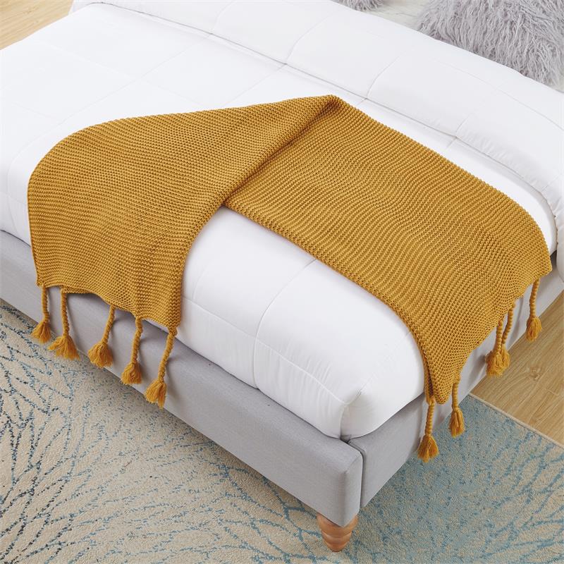 Tianna Yellow Acrylic 50x60 Inches Wool-like Tassels Knit Throw Blanket