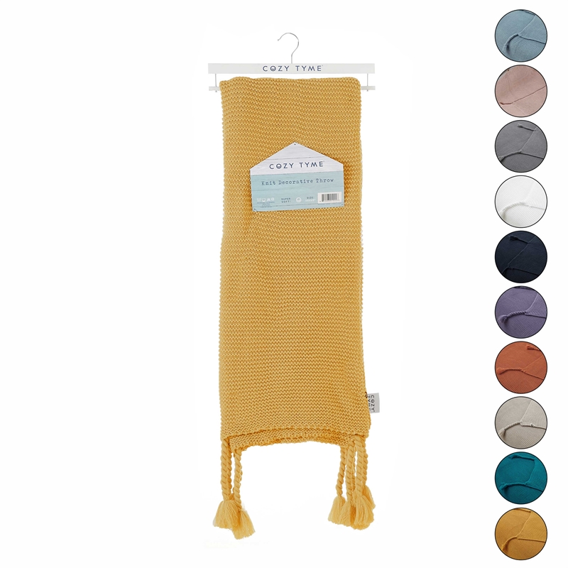 Tianna Yellow Acrylic 50x60 Inches Wool-like Tassels Knit Throw Blanket