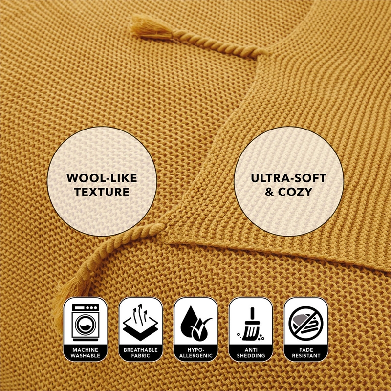 Tianna Yellow Acrylic 50x60 Inches Wool-like Tassels Knit Throw Blanket