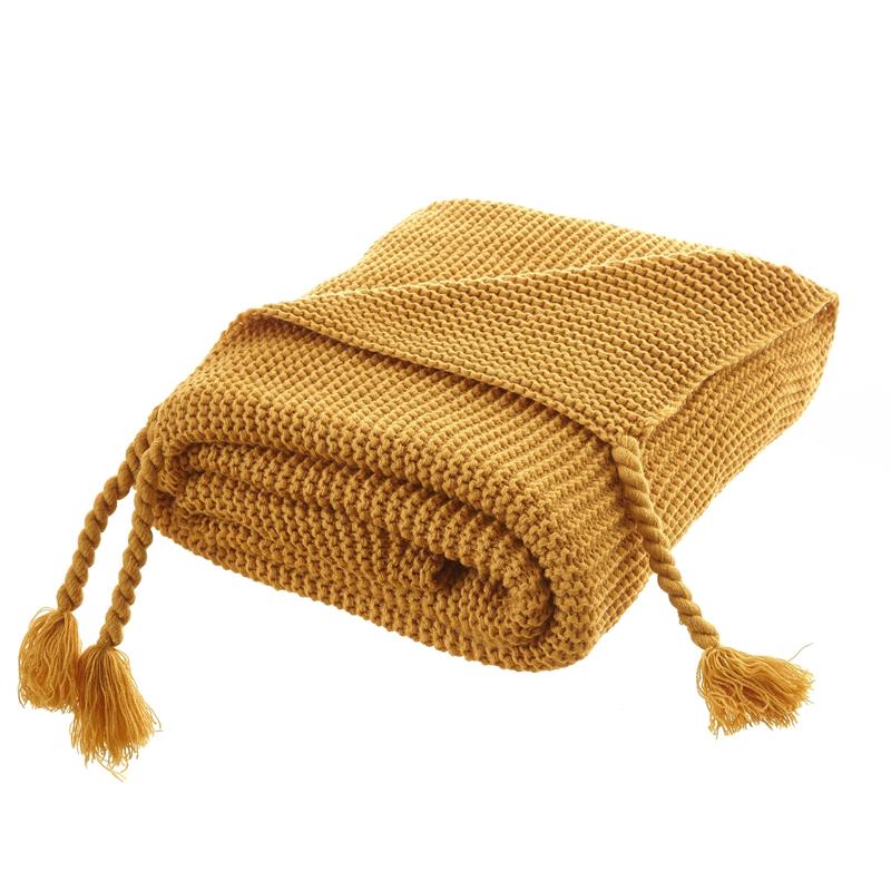 Tianna Yellow Acrylic 50x60 Inches Wool-like Tassels Knit Throw Blanket