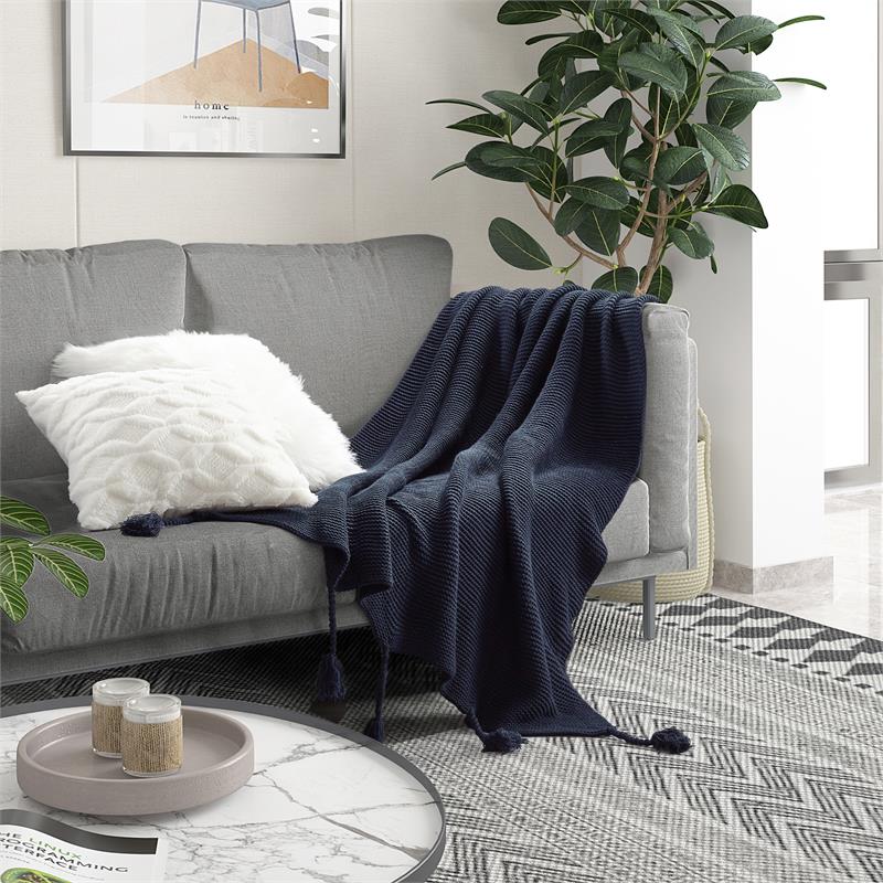 Tianna Navy Acrylic 50x60 Inches Wool-like Tassels Knit Throw Blanket